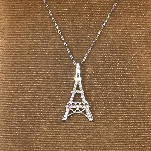 Solid 10K 10 Karat White Gold Eiffel Tower Pendant Necklace France French Paris - Picture 2 of 10
